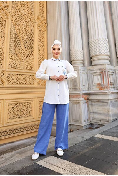 NevaMar طقم من الكتان بتفاصيل وردة مخيطة من شيبرد