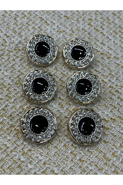 ODDA TASARIM ATÖLYESİ Black Epoxy Stone Detail Gold Metalized Button 20 mm 6 Pcs (Plastic)