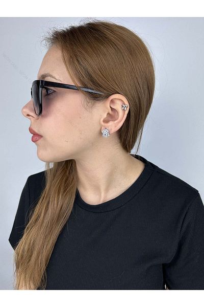 Neon Takı by Atalay Plain Tag and Zircon Stone, Stainless 46 Size Silver Color Earrings