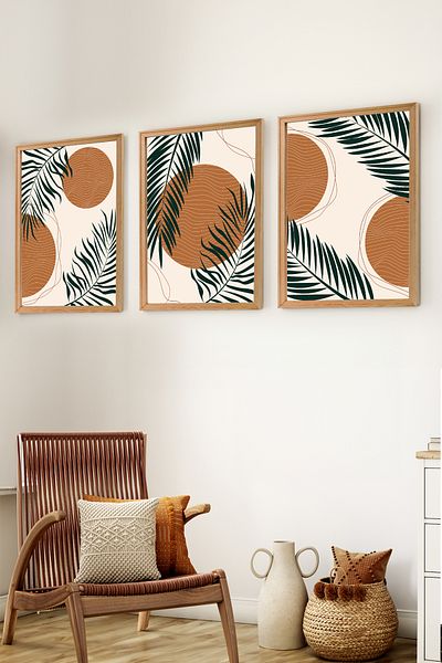 Muyika Design Set de 3 picturi decorative pentru decorarea casei în stil boem nordic modern cu cadru din lemn premium-SET9