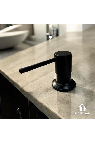 İSAOĞLU YAPI Matte Black Built-In Liquid Soap Dispenser Built-In under Counter Black Liquid Soap Dispenser