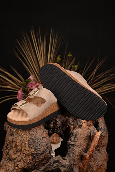 stoneclass Women's Special Leather Natural Design Orthopedic Thick Sole Real Cork Summer Slippers