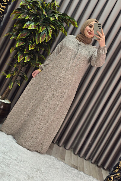 Elmas Tesettür Γυναικεία Ρούχα Μασρούχας Μεγάλου Μεγέθους Φόρεμα με μισό ρόμπα με τραγανό σχέδιο