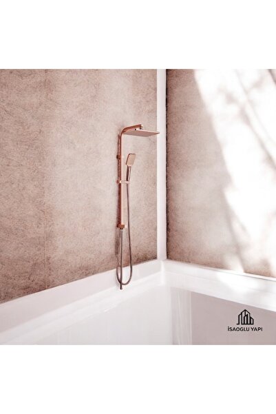 İSAOĞLU YAPI Bronz Duş Seti Bakır Banyo Bataryası Dahil Kare Premium Yağmurla...