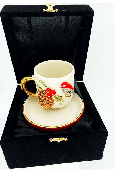 Celines Wonders Luxury Boxed Premium Quality Handmade 24 Carat Gold Plated Red Bird Mug 200 ml