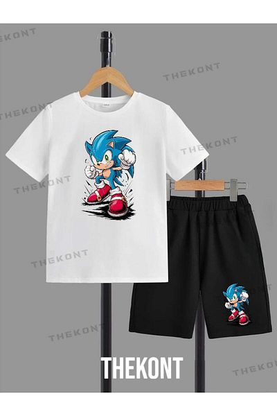 THEKONT Sonic Printed Children's Summer Shorts-Tee Set