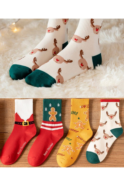 OKAVANGO Комплект от 4 унисекс коледни чорапи в цветовете на Коледа и Нова го...