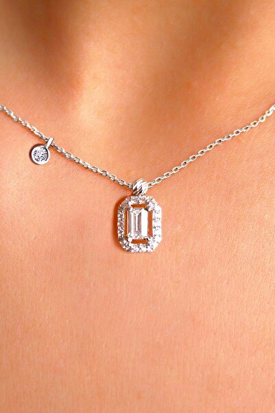 Demas Gold Pırlanta TOHUMLU BEYAZ BAGET KOLYE UCU