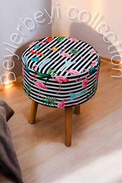 BEYLERBEYİ Coco Puf, Düz Kumaş,3 Ayak,oturma Odası, Makyaj Masası Pufu