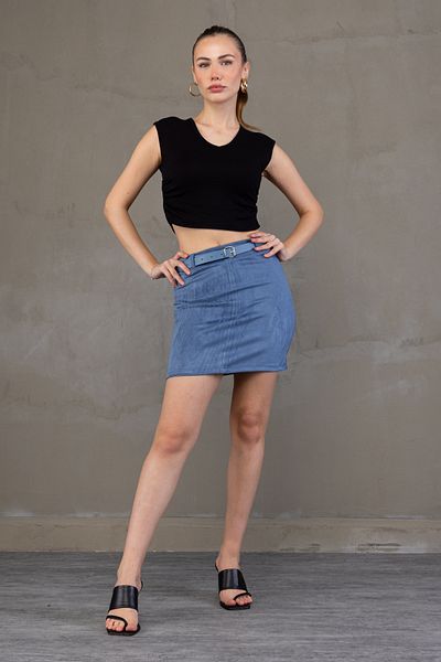 Zula Moda Fusta din piele intoarsa cu centura in talie de 42 cm