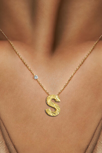 Demas Gold Pırlanta 14 Ayar Altın Kalemli S Harfi Kolye