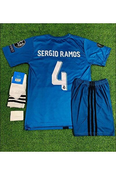 BREATHLESS R.e.a.l M.a.d.r.i.d 2017/18 Sergio Ramos Turkuaz Çocuk Forması 4'l...
