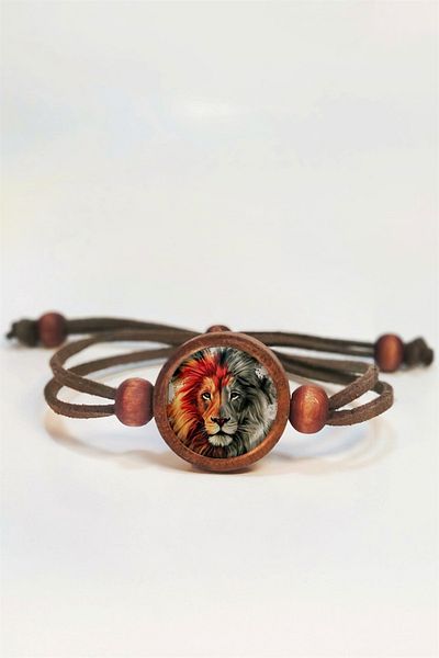 Tahtakolik Single Size Lion Wooden Bracelet - N11.55545