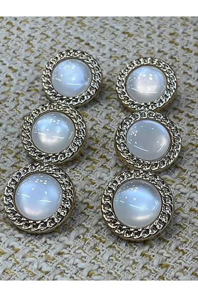 ODDA TASARIM ATÖLYESİ With Our Metallic Carbon Pocket: Polyester Pearl Edge, Chain Dezen Metalized Gold Button Set (6 Pieces, 21mm)