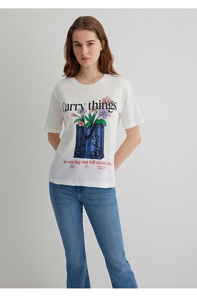 Mavi Flower Printed Regular Fit Women's T-Shirt