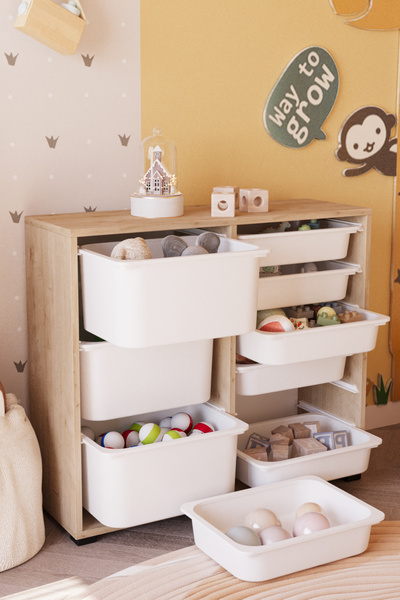 OBİ Atölye 9 Sepetli Mega Oyuncak Dolabı Çok Amaçlı Dolap - Safir Meşe