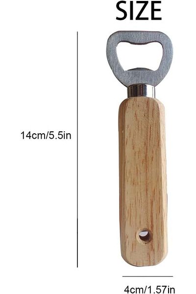 YYST Set of 4 Yyst bottle openers, wood/metal, natural/silver, 14 x 4 cm