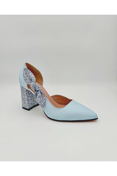 Mariolucci Hakiki Deri Açık Mavi (Leopar) Kadın Topuklu ayakkabı