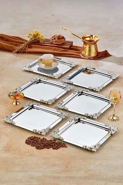 Mirelia 6-Piece Metal Decorative Special Design Presentation, Promise Tray Set, Catering Presentation Serving Tray Set