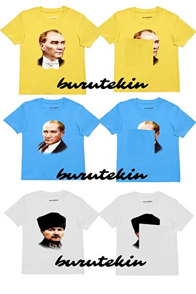 BURUTEKIN 23 أبريل، 29 أكتوبر، 10 نوفمبر فتاة صبي أتاتورك مخفي تي شيرت مطبوع ...