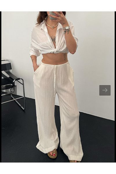 Bak'ap Premium Seersucker Linen Summer Loose Wide Leg Lace up Trousers