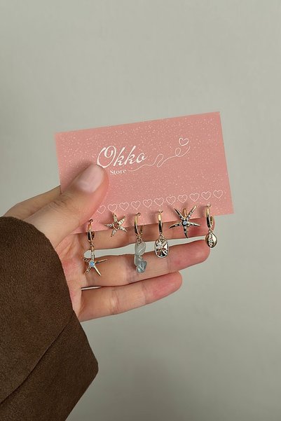 Okko Store 6'lı Minimal Taşlı Küpe Seti