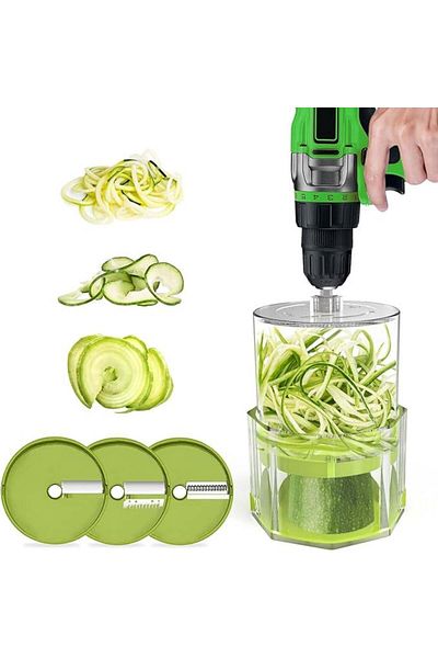 TCJJ Tcjj 3 in 1 vegetable cutter, ABS/stainless steel, green/transparent, 13.7 x 10.8 x 10.7 cm
