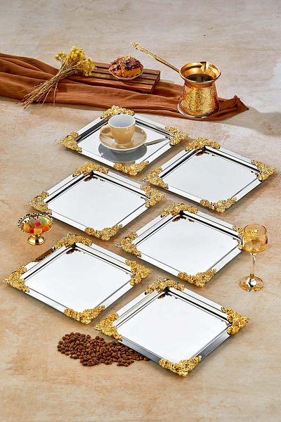 Mirelia 6-Piece Metal Decorative Special Design Presentation, Promise Tray Set, Catering Presentation Serving Tray Set