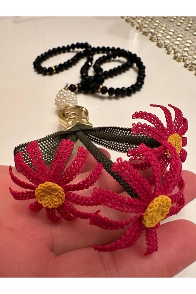 OYALI Tamamen El İşçilikli Çeyizlik İğne Oyası Siyah Tesbih