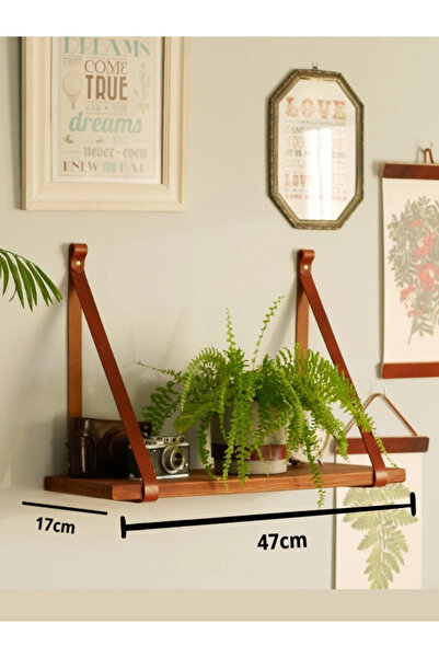 THE SIMPLE STYLE Suni Deri Detaylı Ahşap Raf Kitaplık - 1 Adet