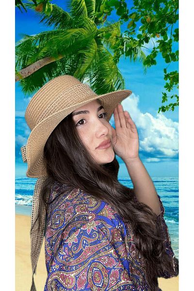 laviyonsa Honey Comb Straw Hat with Scarf