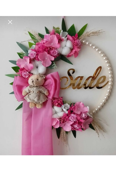 renkli mi renkli tasarım dünyası Bebek kapı süsü çiçekli isimli ayıcıklı