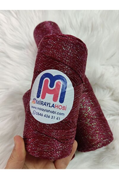 miraylahobi Glitter Polyester Macrame No:4 200 Gr 1 Piece Claret Red