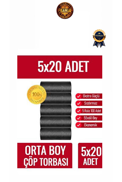 figanlar ambalaj KALIN siyah 20'li X5 rulo 55x60 orta boy çöp poşeti orta boy çöp torbası