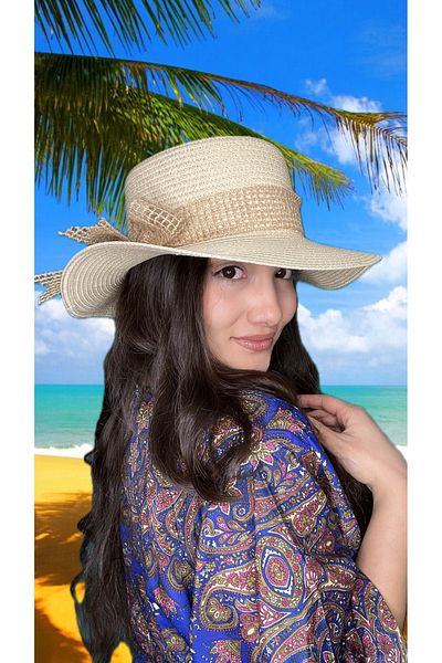 laviyonsa Honey Comb Straw Hat with Scarf