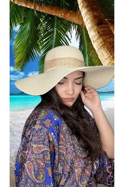 laviyonsa Honey Comb Straw Hat with Scarf