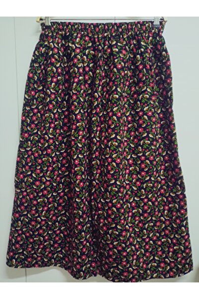 hoaryage 95cm Maxi Length Crispy Floral Print Flannel Skirt - Elastic Waist