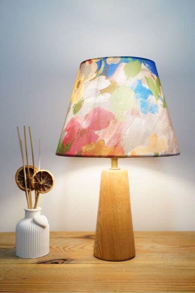 retro home design Ahşap Ayaklı Çiçek Baskılı Model Abajur Yatak Odası Salon