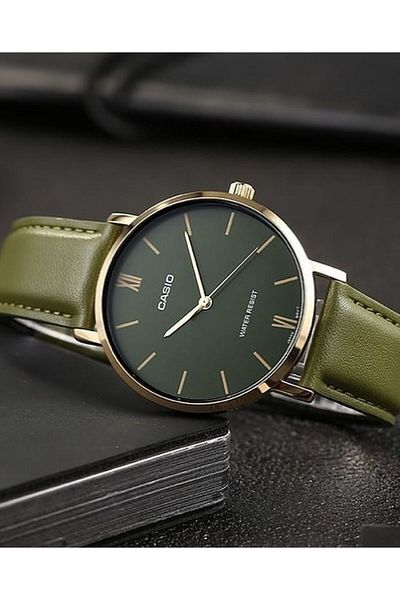 Casio Casio Enticer Analog Watch with Leather Strap MTP-VT01GL-3BUDF - 33 mm - Green