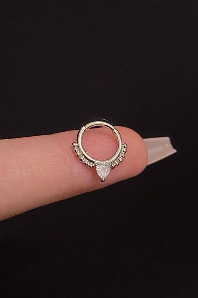 Blisse Piercing Women's Interlocking Heart Figured Zircon Stone Daith Rook Septum Ring Steel Piercing