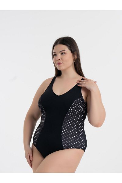 AQUAVİVA Aquaviva Women's Black Polka Dot Plus Size Edna V-Neck Gathering Swimsuit