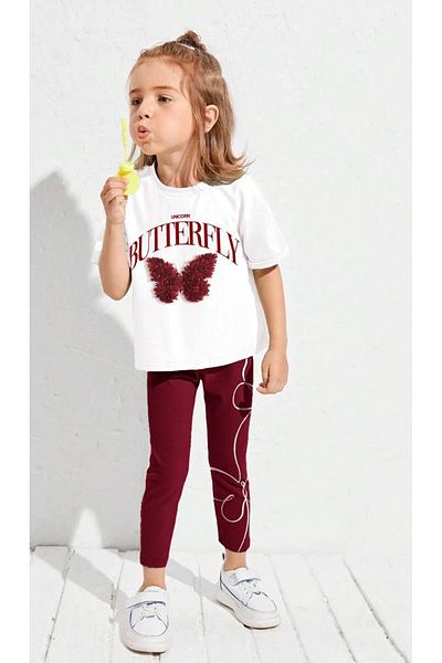 Tiny Girl's Butterfly Detailed Tshirt and Leggings Bottom Top Set