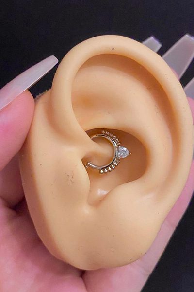 Blisse Piercing Women's Interlocking Heart Figured Zircon Stone Daith Rook Septum Ring Steel Piercing