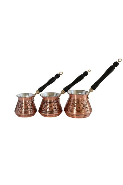 Ahinur Mutfak 3 Piece Maras Embroidered Forged Copper Coffee Pot, Coffee Pot