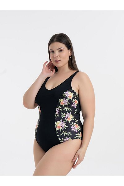 AQUAVİVA Costum de baie Aquaviva pentru femei, negru, liliac, mărime mare, Edna, cu decolteu în V