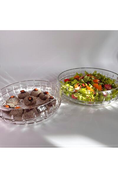 Evcihome 2'li Çizgili Sunumluk Cam Kase 26cm-22cm