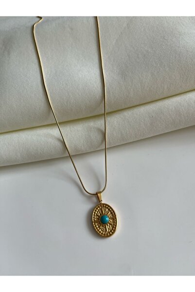 Nilsu Jewellery Accessory Çelik Mavi Taşlı Vintage Madalyon Kolye