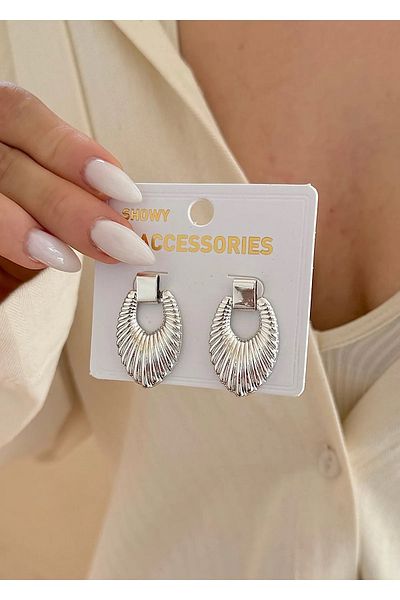 Vitastyle Silver Tirtikli Clamshell Earrings 3 cm