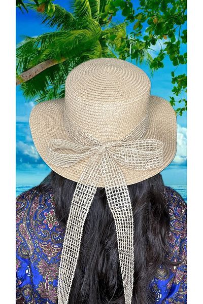 laviyonsa Honey Comb Straw Hat with Scarf