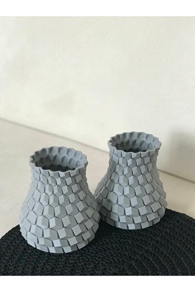 shop 3D Yazıcı ile Üretilmiş Gri Renk Modern Vazo (Boyut: 11X11X11 Cm)